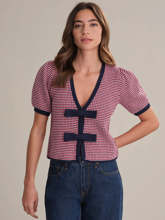 Puff Sleeve Tie Front Cardi in Tomato Multi