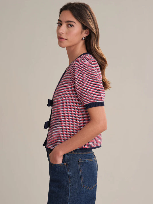 Puff Sleeve Tie Front Cardi in Tomato Multi