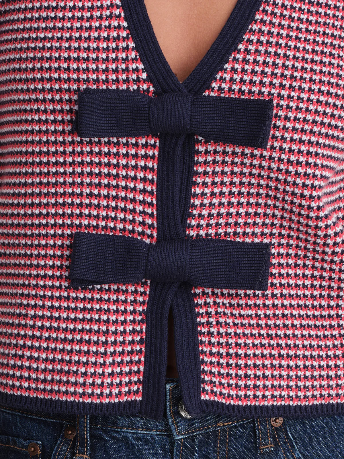 Puff Sleeve Tie Front Cardi in Tomato Multi