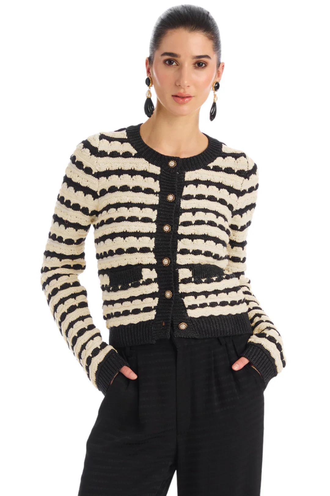 Celine Cardigan in Charcoal Stripe