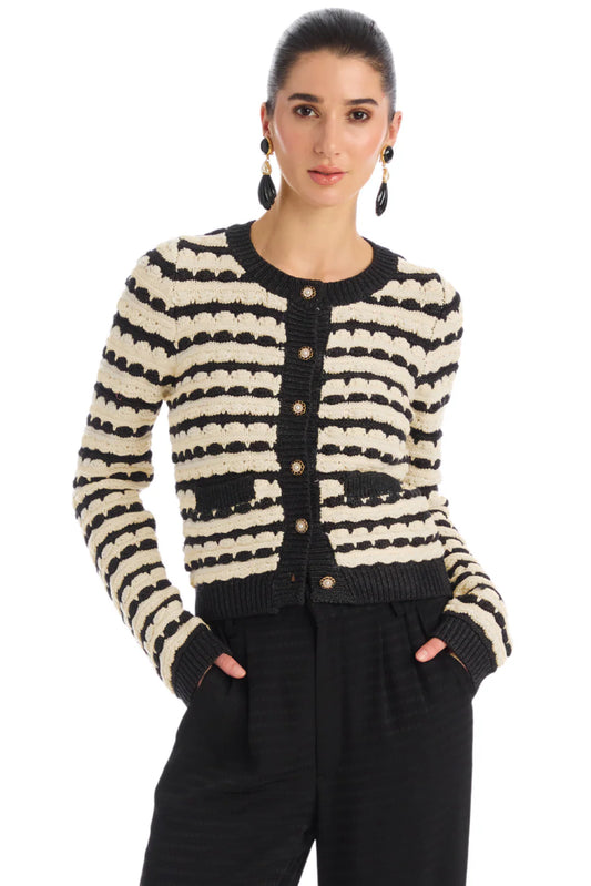 Celine Cardigan in Charcoal Stripe