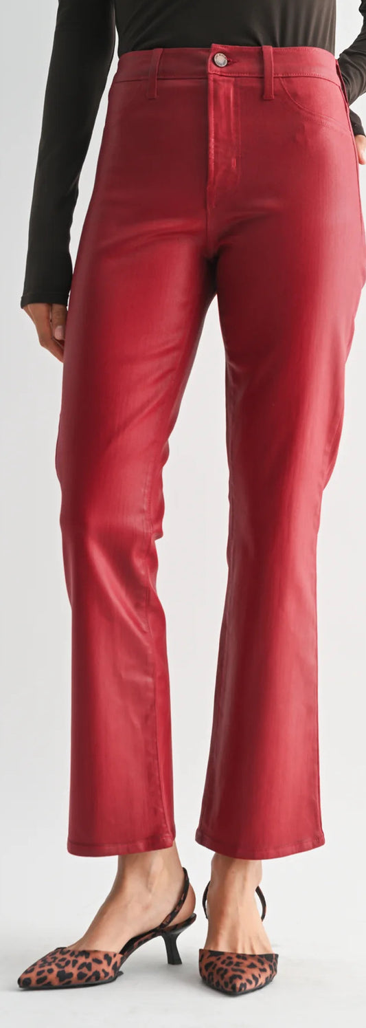 Slim Cropped Bootcut Jean in Coated Burgundy