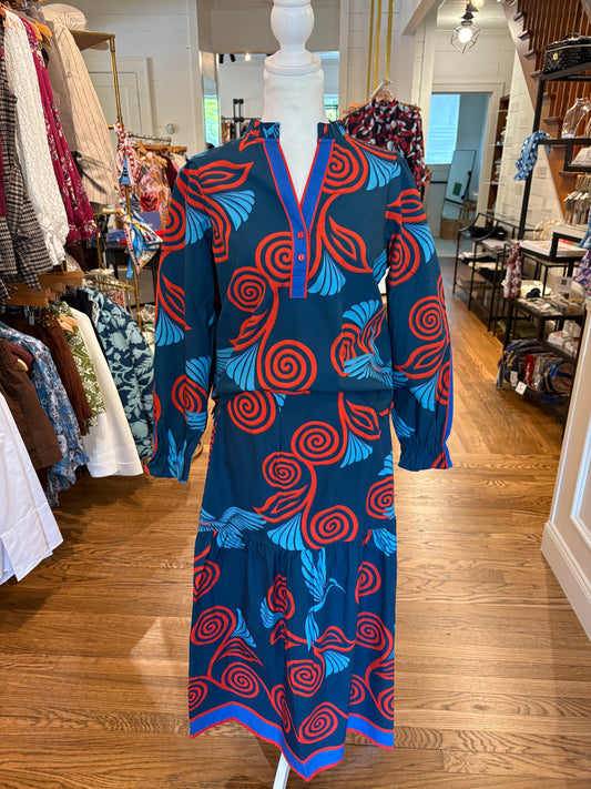 Ashley Top in Indigo Feathers