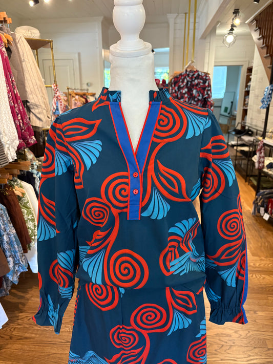 Ashley Top in Indigo Feathers