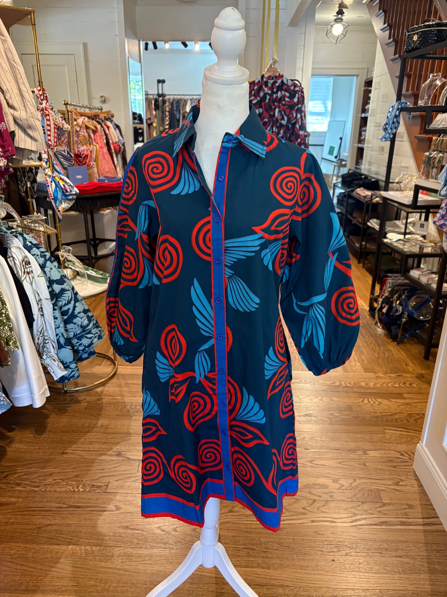 Ava Dress in Indigo Feathers