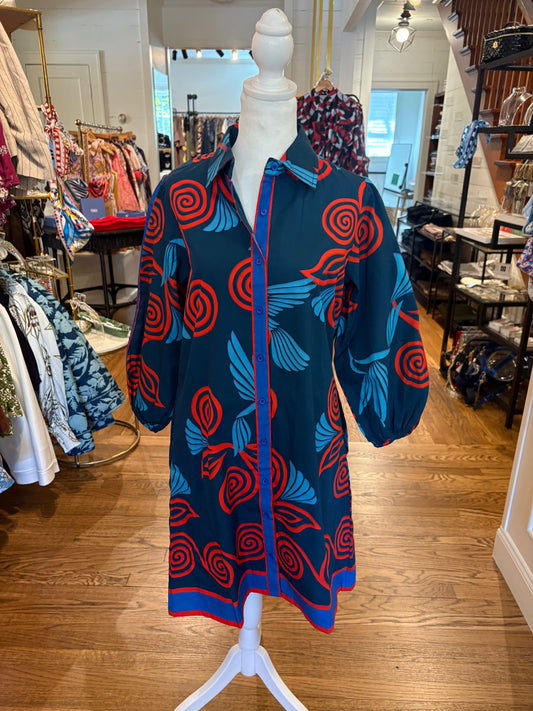 Ava Dress in Indigo Feathers