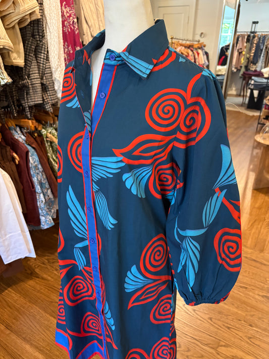 Ava Dress in Indigo Feathers