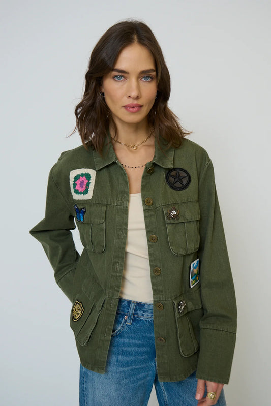 Brady Patch Shacket in Fatigue Green