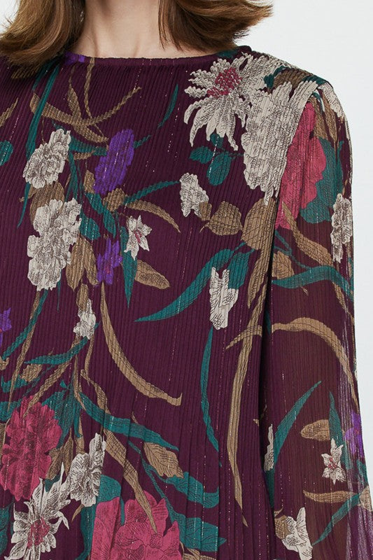 Pleated Blouse in Wine Multi