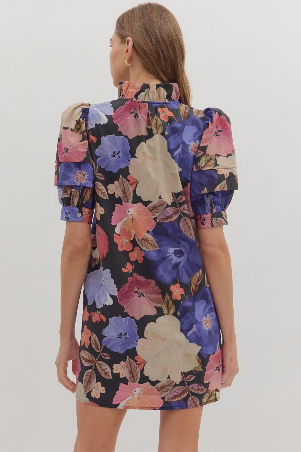 Black Floral Puff Sleeve Dress