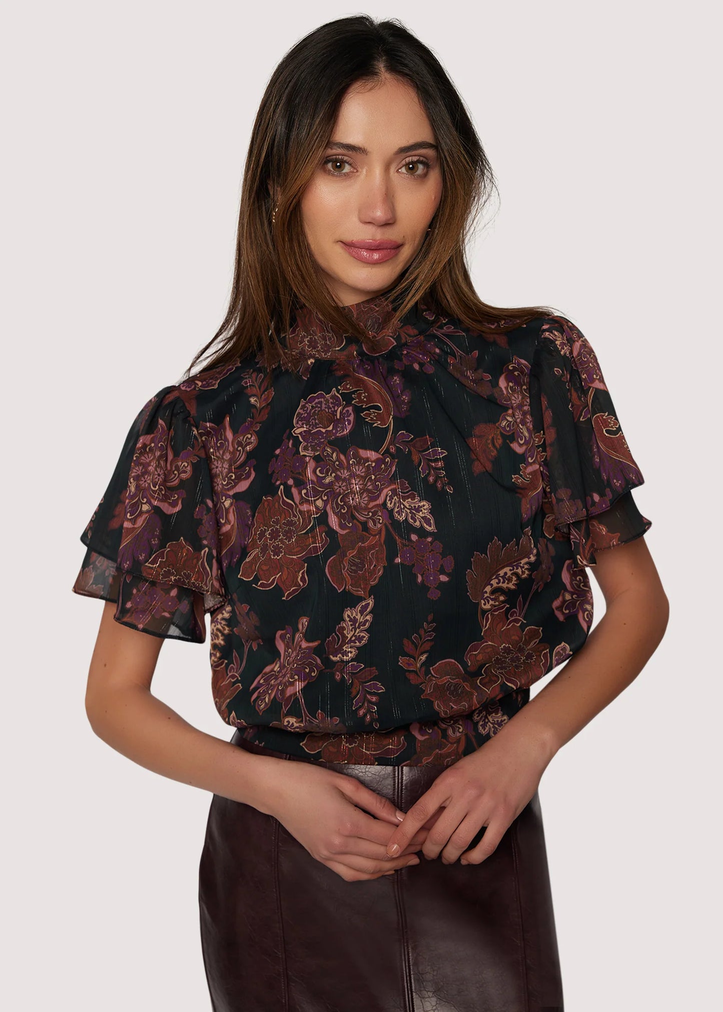 Whispers of Bohemia Top in Black/Plum/Floral