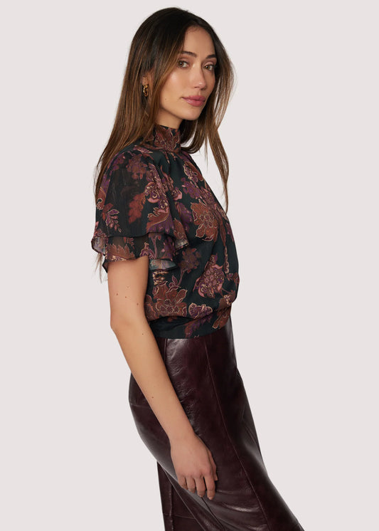 Whispers of Bohemia Top in Black/Plum/Floral