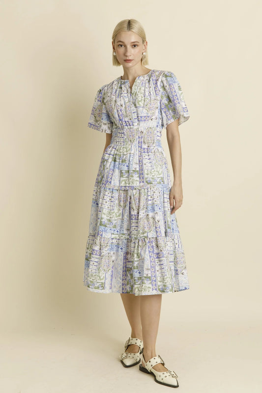 Pintuck Midi Dress in Blue