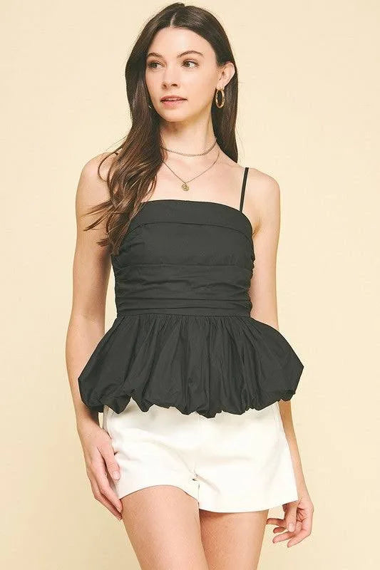 Black Bubble Hem Sleeveless Top