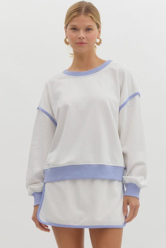 White and Perwinkle Skirt Set