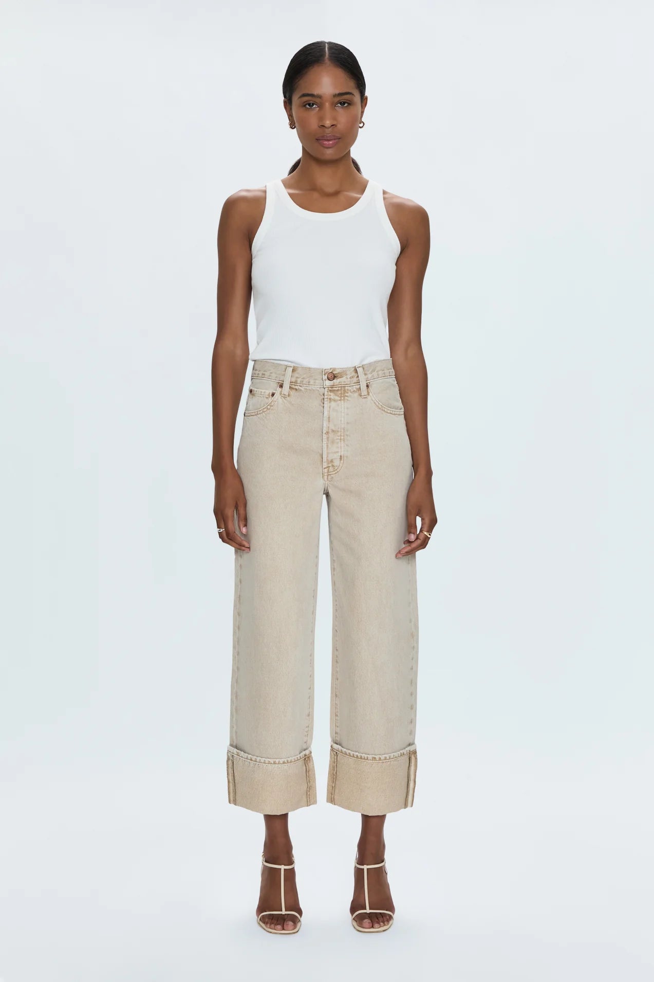 Ryder High Rise Cuffed Straight in Oat