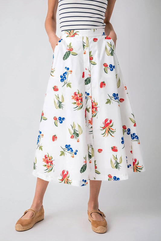 Printed Poplin Button Front Floral Skirt