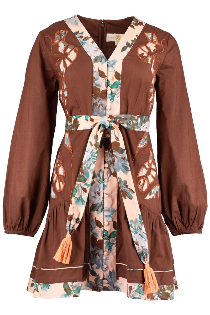 Emma Dress in Choc/Blue Floral
