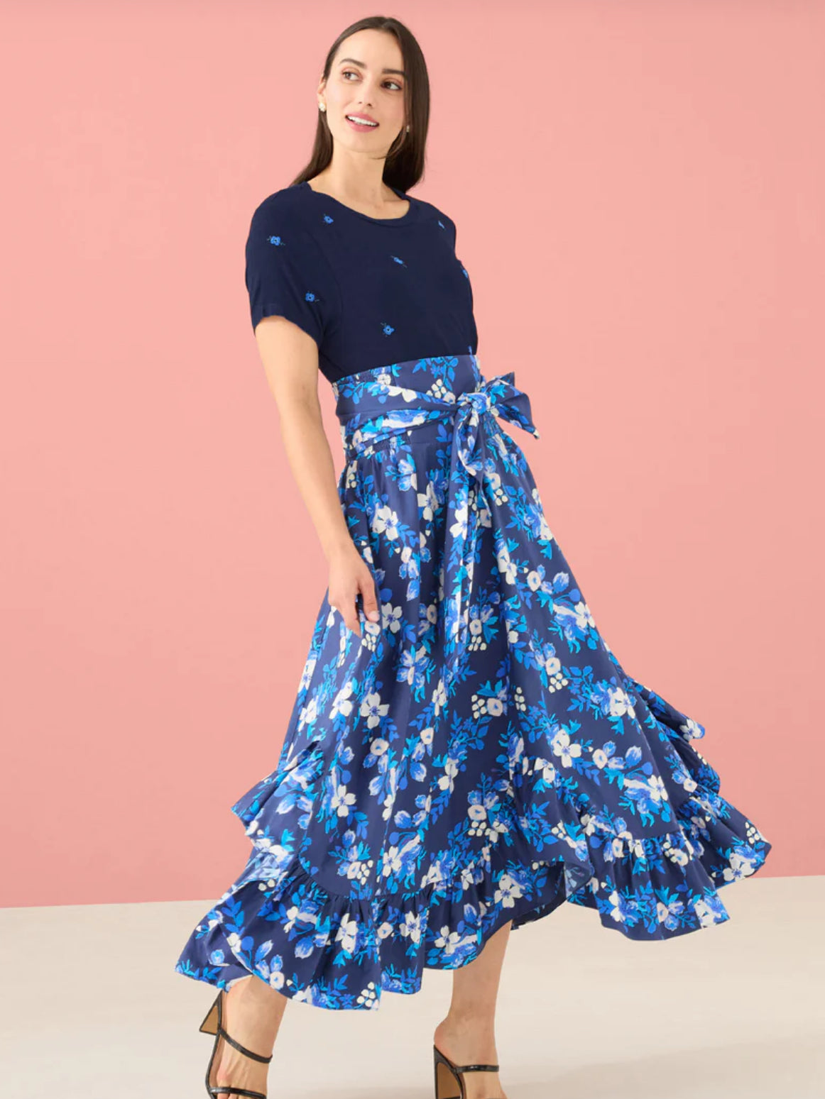 Dalia Skirt in Navy Augusta Garden Stripe