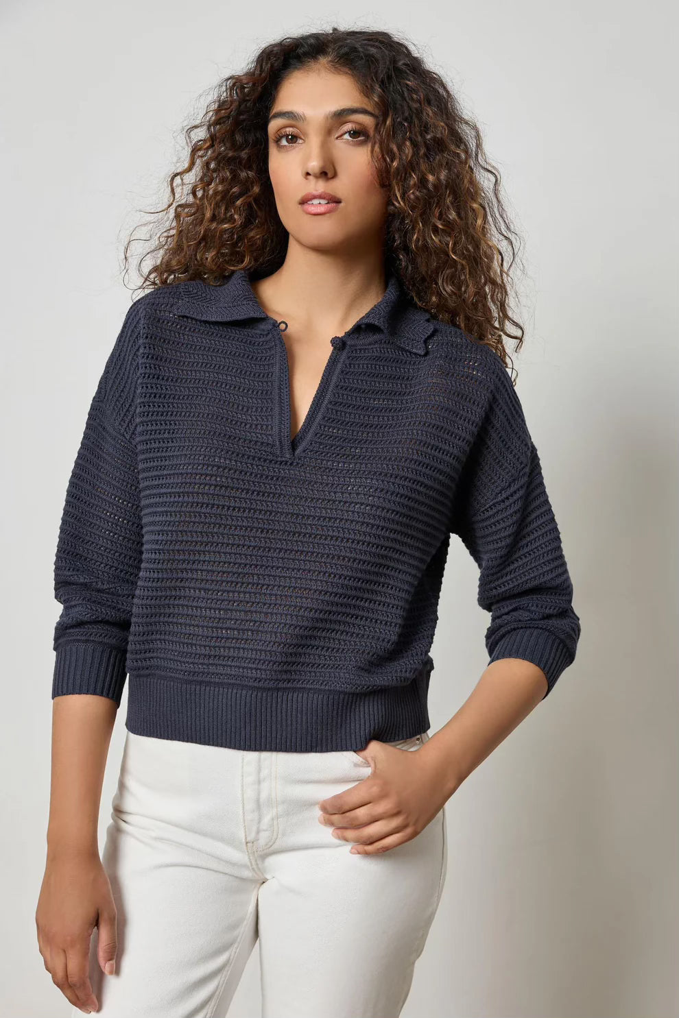 Scalloped Collar Sweater in Navy