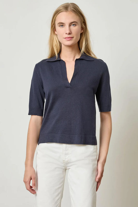 Polo Popover Top in Dark Navy