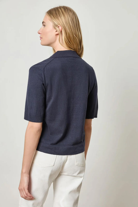 Polo Popover Top in Dark Navy