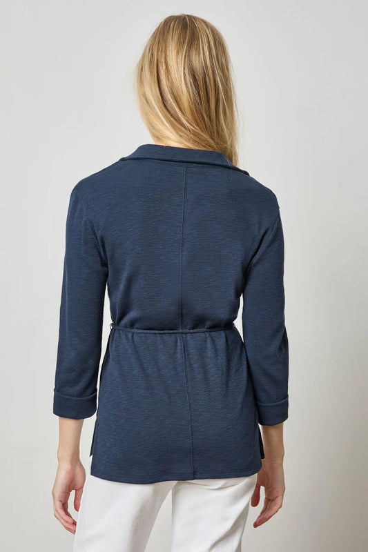 3/4 Sleeve Collared Top in Navy