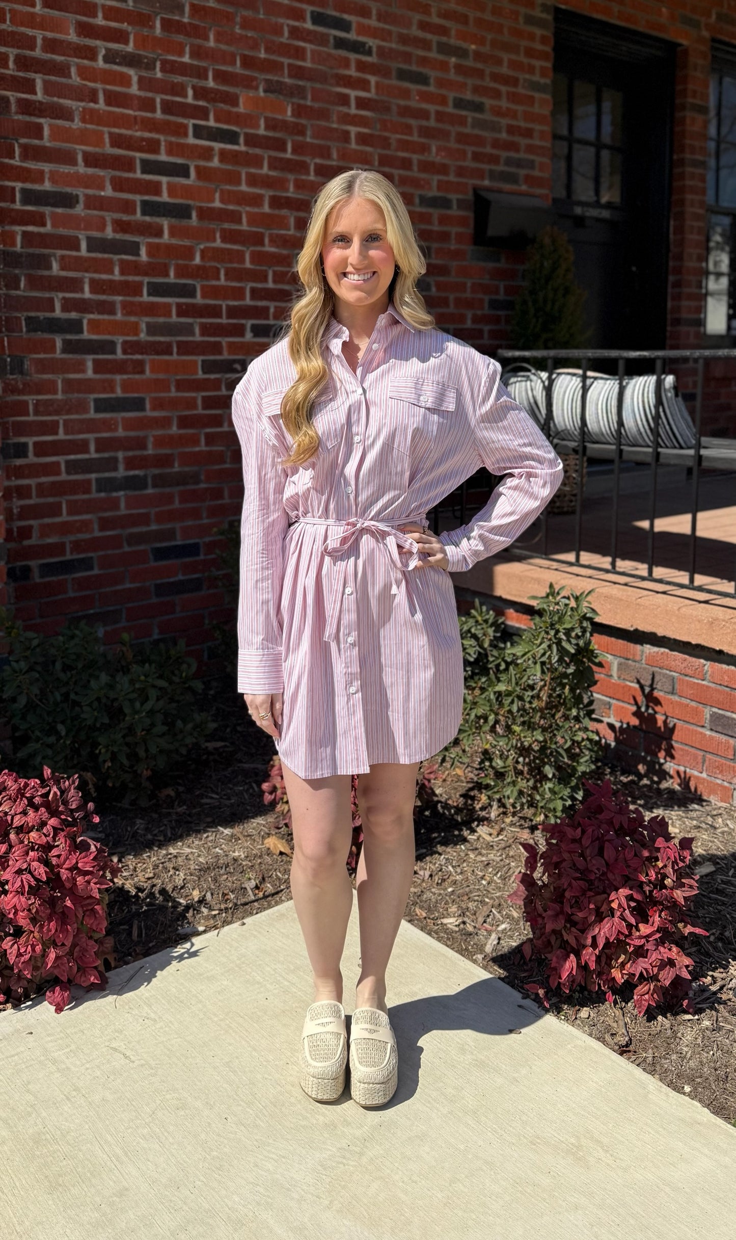 Pink Pinstripe Shirt Dress