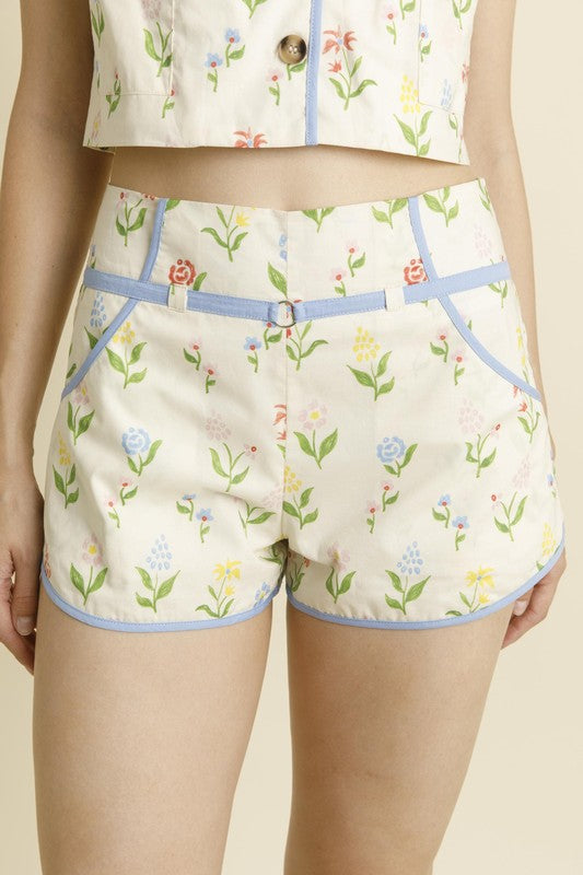 Floral Binding Shorts W/Belt