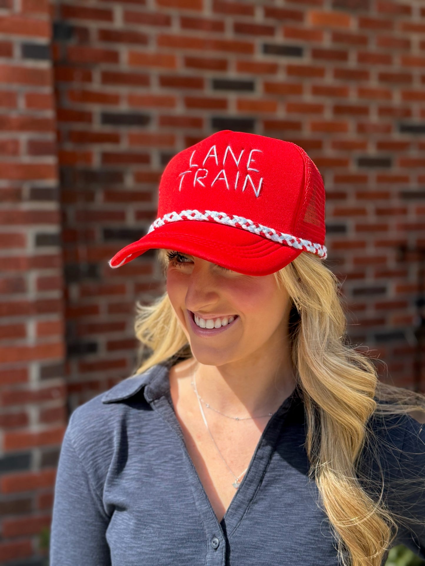 Tipsy Threads Red Lane Train Trucker Hat