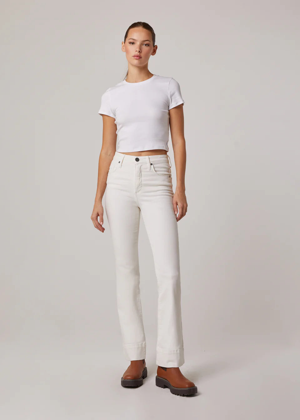 Grant High Rise Flare Long Jean in Optic White