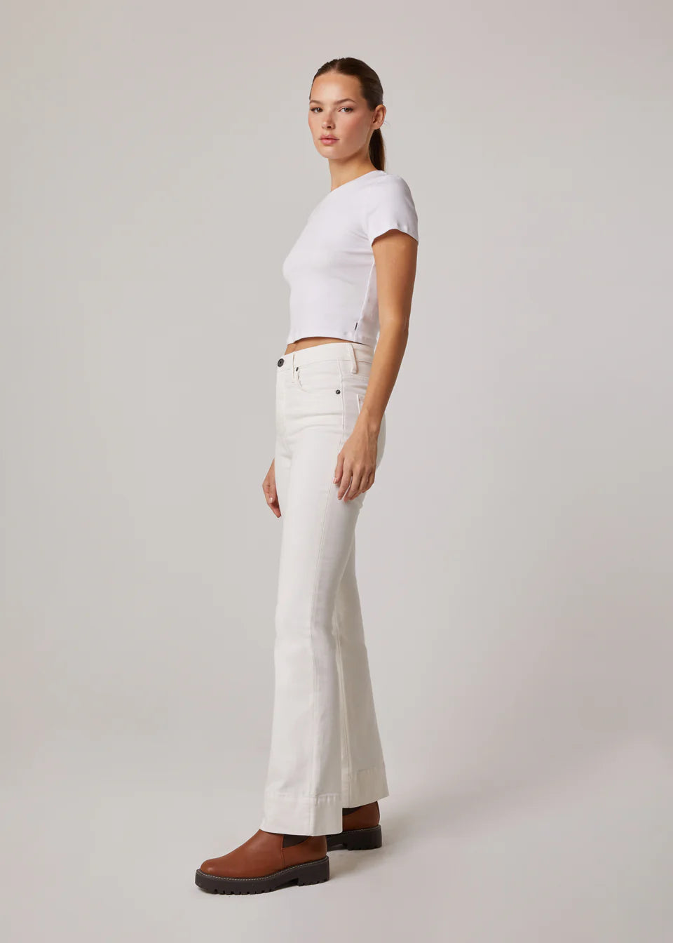Grant High Rise Flare Long Jean in Optic White
