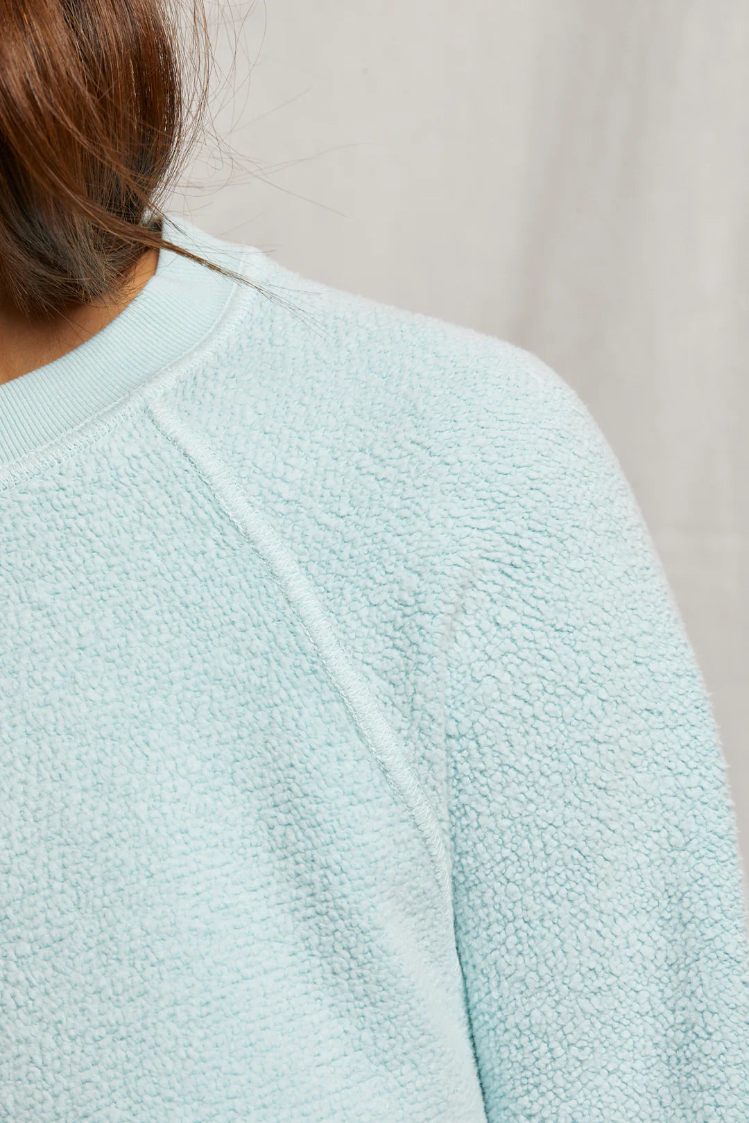 Ziggy Reverse Fleece LS Shrunken Crew in Iced Aqua