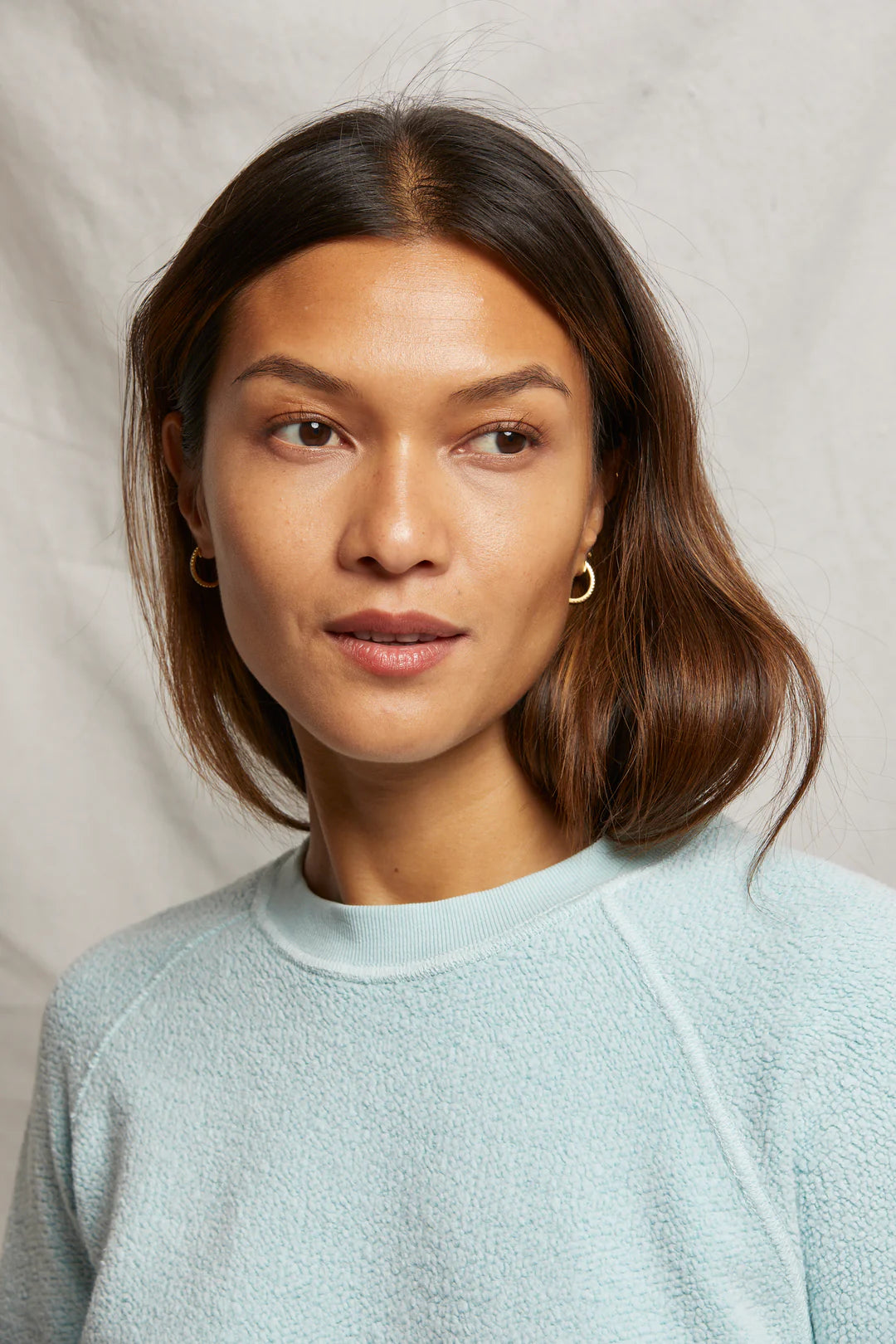 Ziggy Reverse Fleece LS Shrunken Crew in Iced Aqua