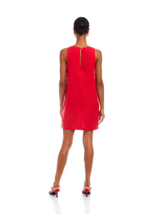 Side Button Linen Dress in Red