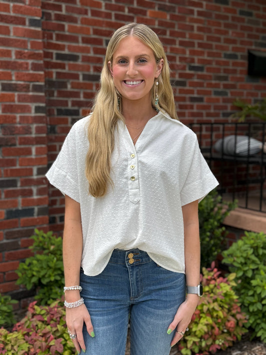 White/Gold Short Sleeve Top