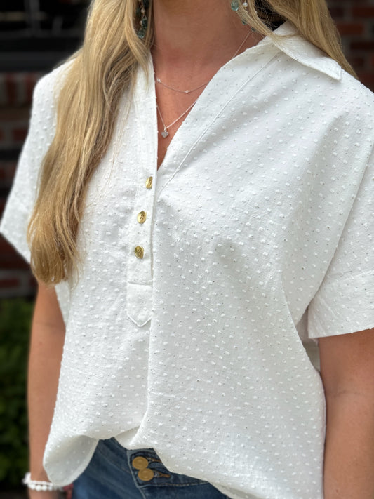White/Gold Short Sleeve Top