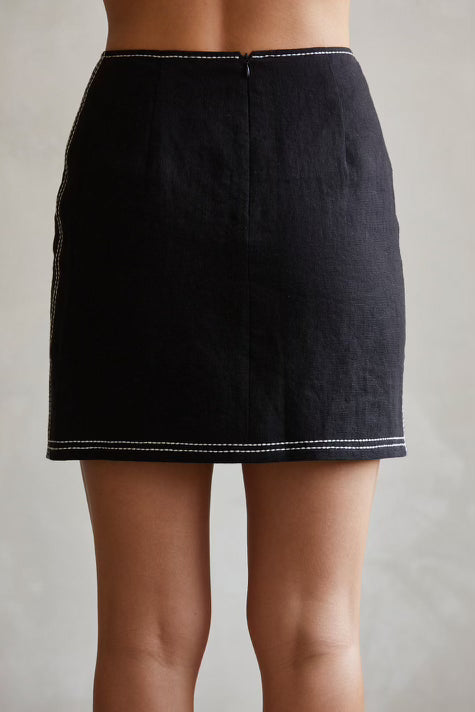 Bonez Contrast Stitch Mini Skirt in Black