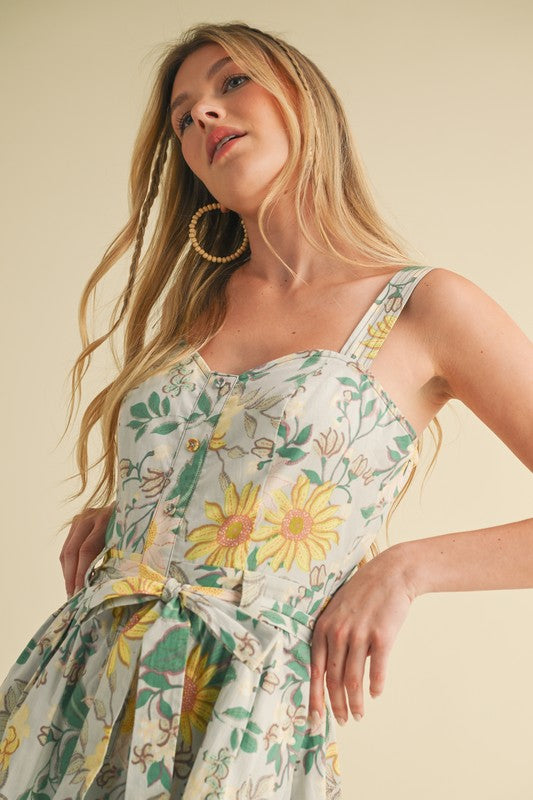 Mint Floral Belted Dress