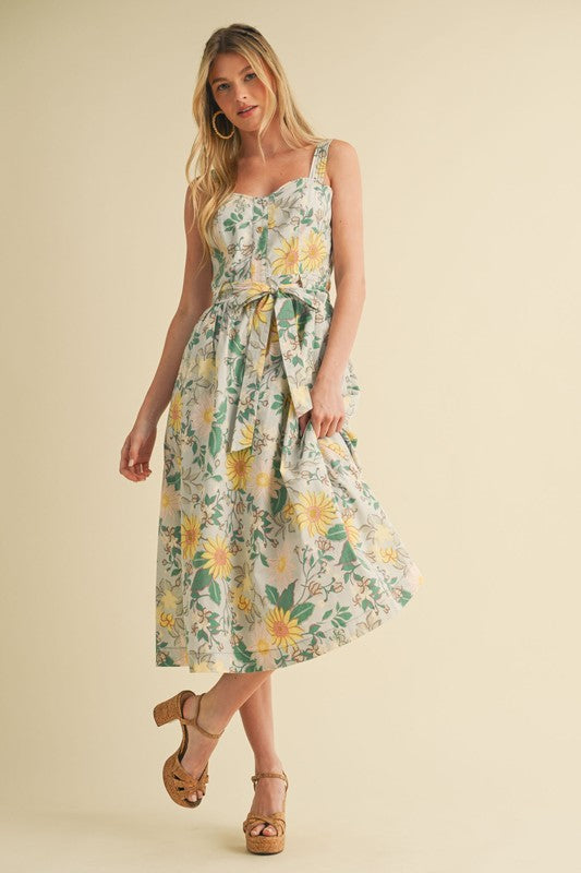 Mint Floral Belted Dress