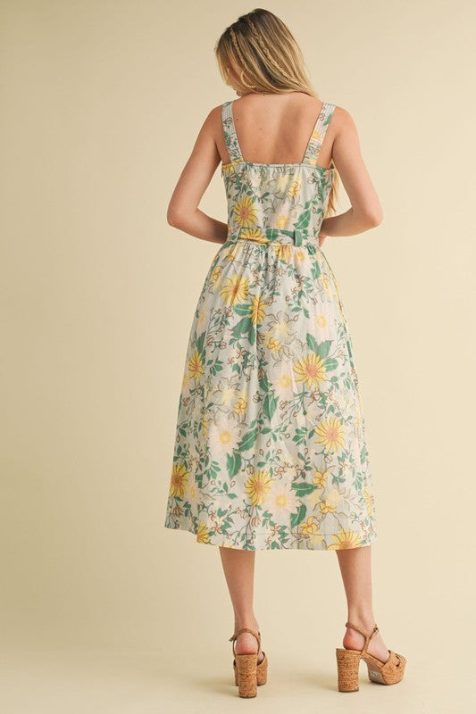 Mint Floral Belted Dress