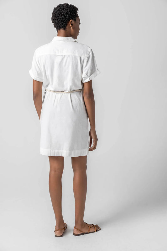 Half Placket Shirt Dress in White