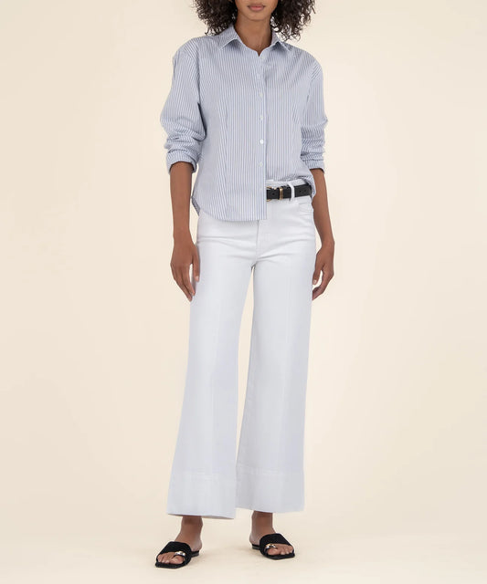 Meg High Rise Front Pin Tuck Detail in Optic White