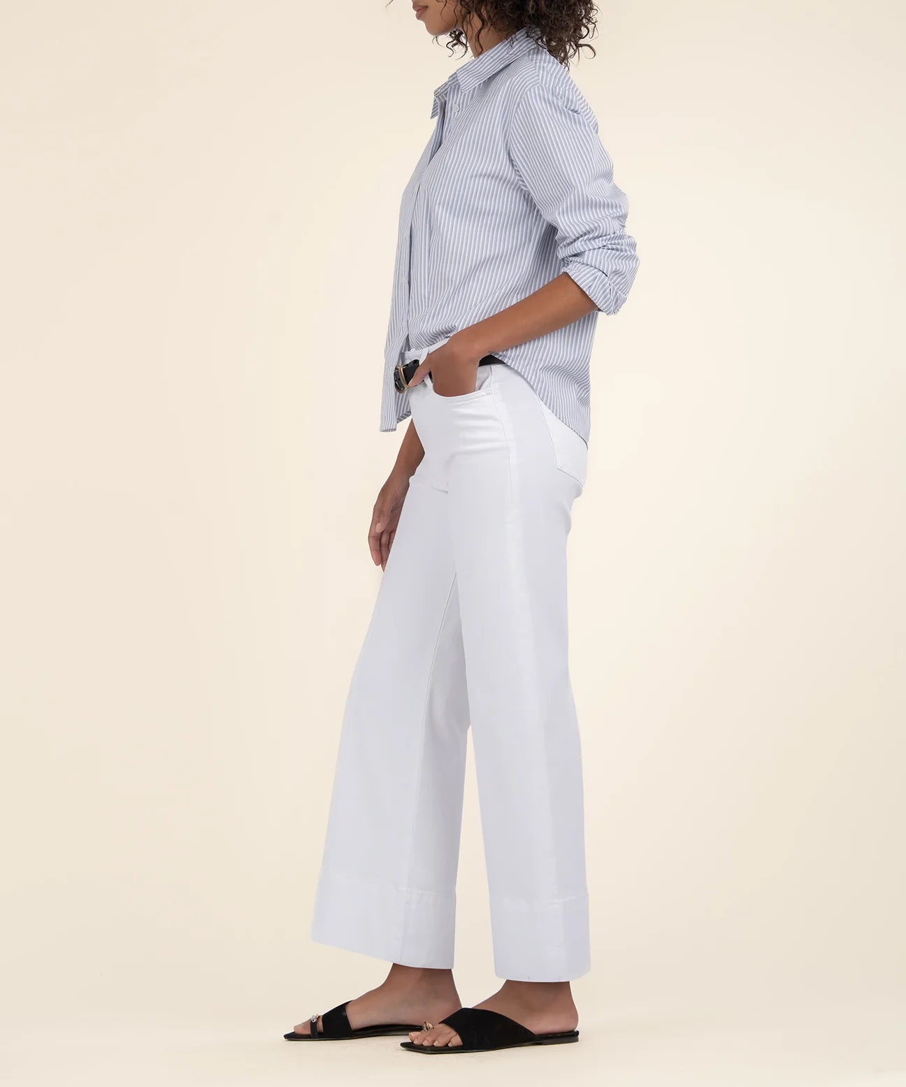 Meg High Rise Front Pin Tuck Detail in Optic White