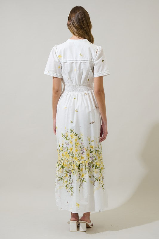Bliss Field Janey Poplin Maxi Dress in Ivory Multi
