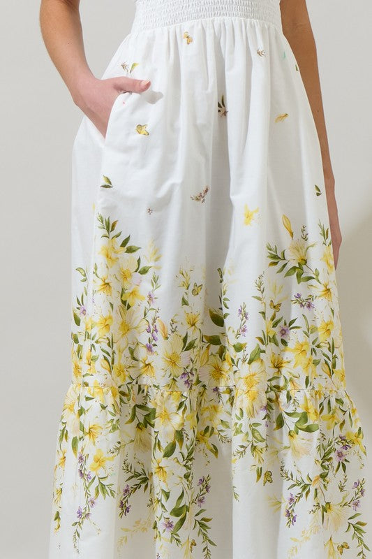 Bliss Field Janey Poplin Maxi Dress in Ivory Multi