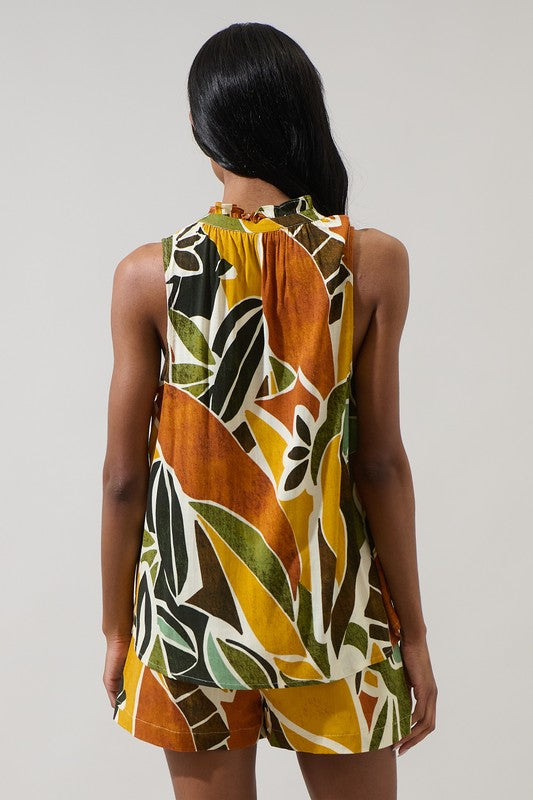Renia Floral Miley Sleeveless Blouse in Brown/Orange