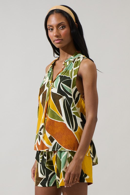 Renia Floral Miley Sleeveless Blouse in Brown/Orange