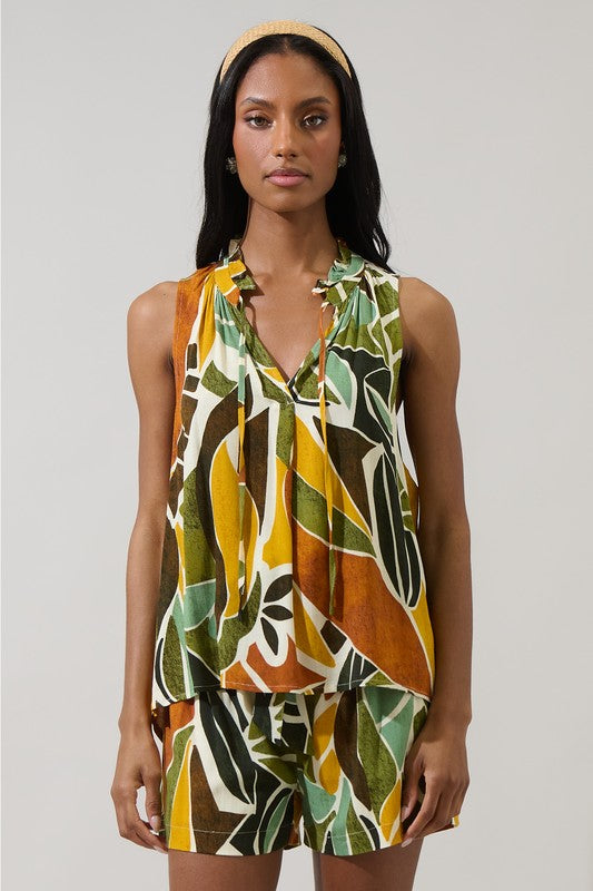 Renia Floral Miley Sleeveless Blouse in Brown/Orange
