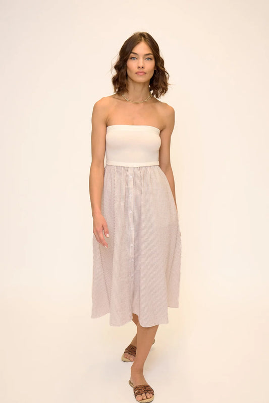 Alina Button Up Twofer Dress in Khaki